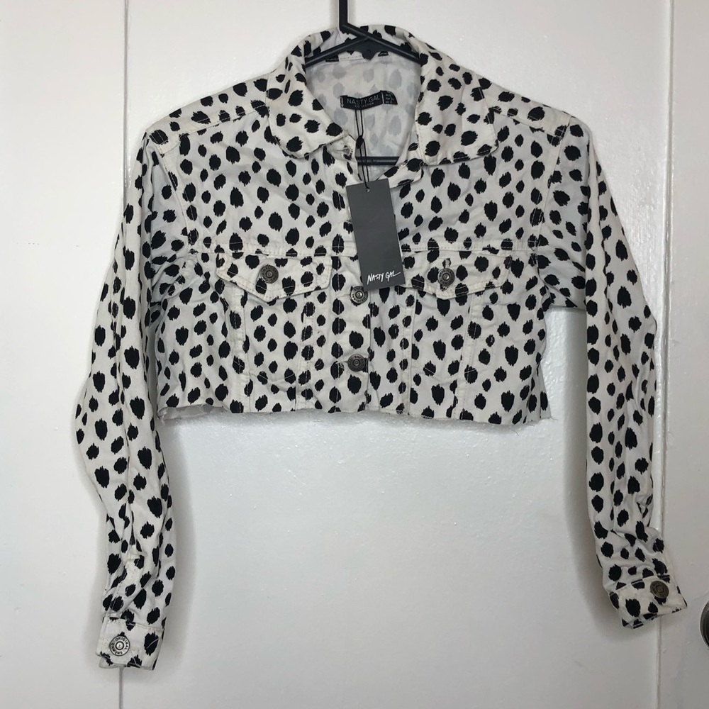 Nasty Gal Cropped Dalmatian Print Denim Jacket